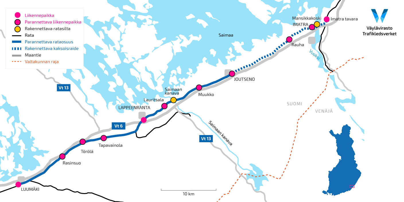 Kartta Luumäki-Imatra-radalta.